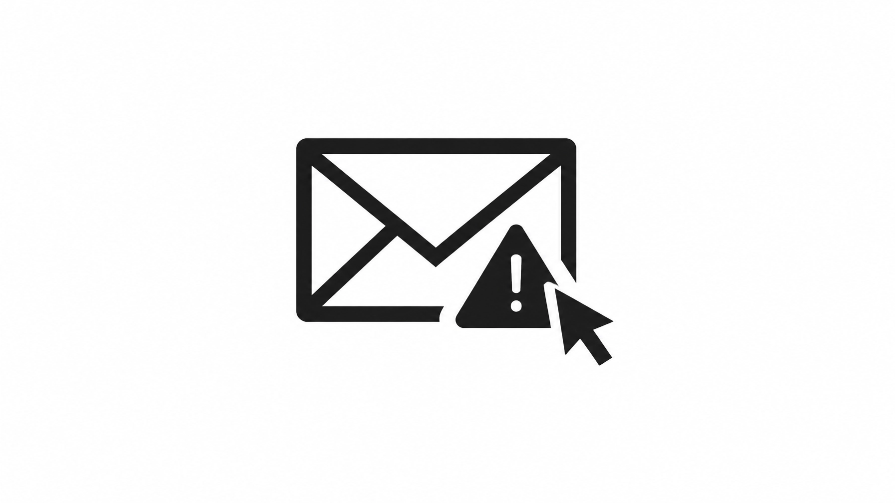 Minimal black-and-charcoal illustration of an email envelope with a warning symbol on a white background